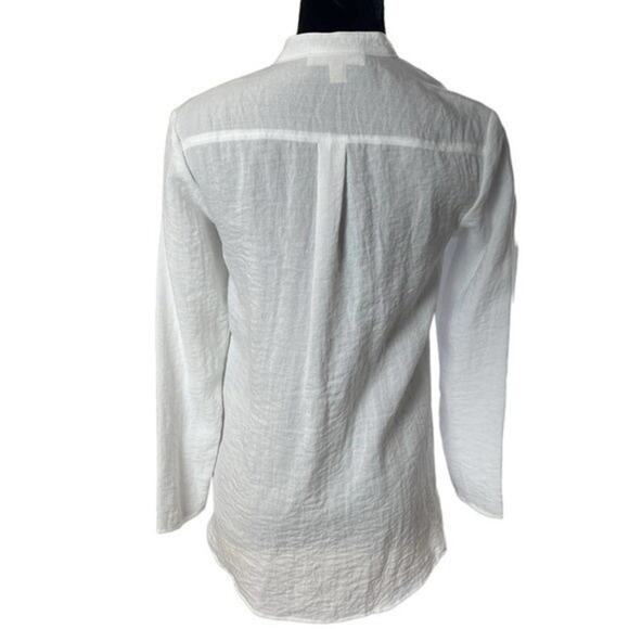 Resort Wear White Pleated Button Front Tuxedo Tunic, Vacation, Beach, Summer XS - Picture 4 of 8